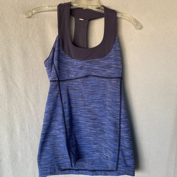 Lululemon Blue Space Dye Racerback Athletic Tank Top with Built-In Bra | Size 6 - Picture 1 of 5